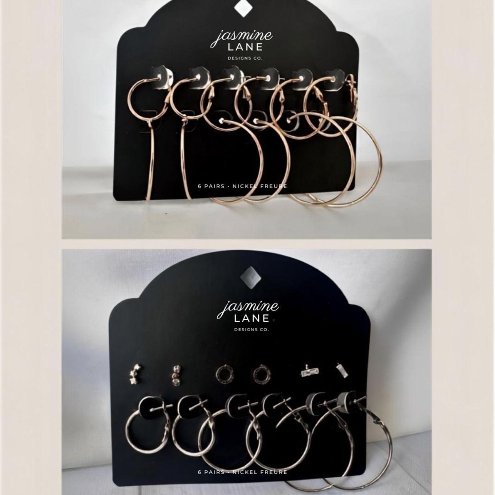 Jasmine Lane Earring Bundle 12 Pairs Gold Silver Hoops Studs Hypoallergenic NWT